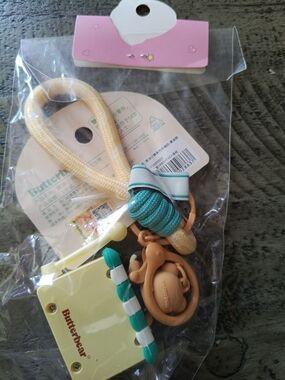 Butter Kids Beige & Teal Pacifier Clip Set with Teether